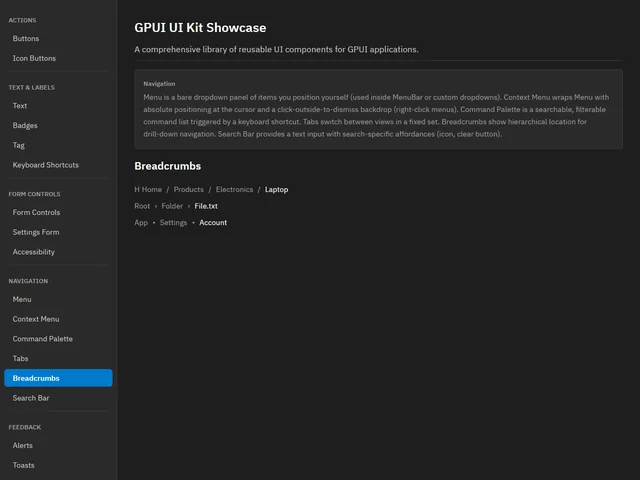 UI Kit Showcase — Breadcrumbs