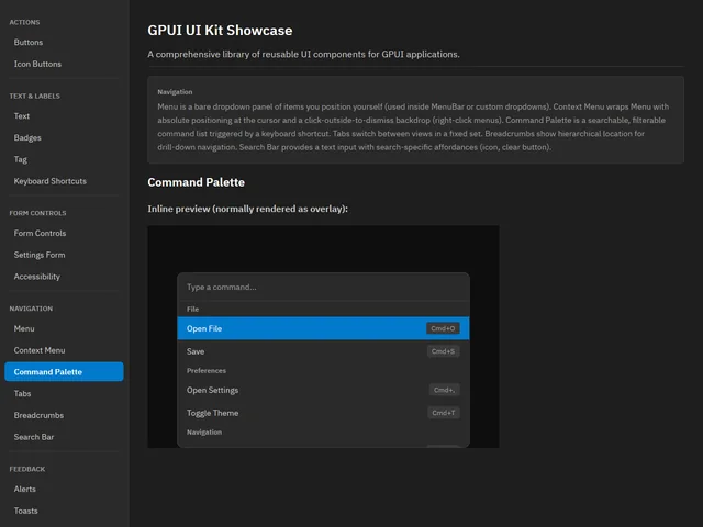 UI Kit Showcase — Command Palette