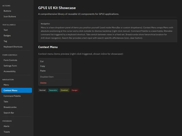 UI Kit Showcase — Context Menu