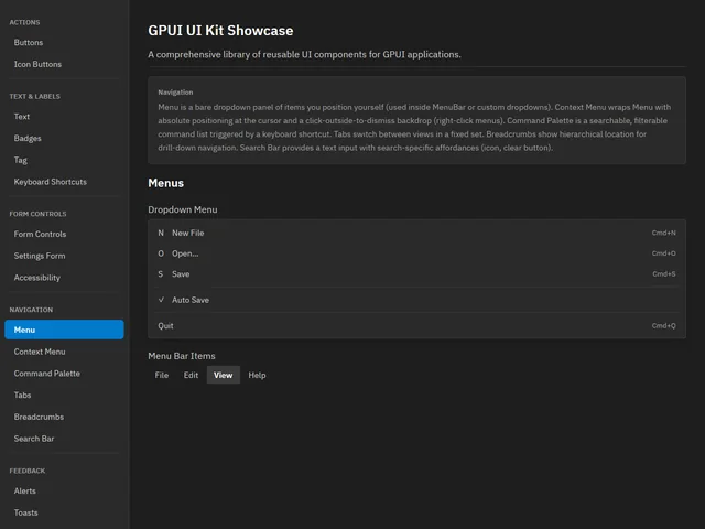 UI Kit Showcase — Menu