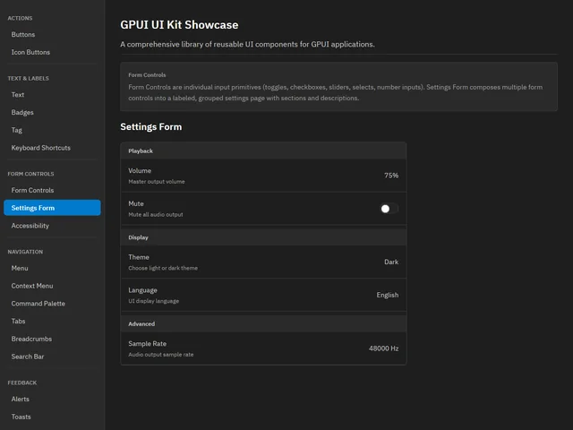 UI Kit Showcase — Settings Form