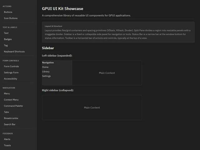 UI Kit Showcase — Sidebar