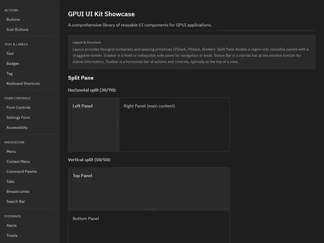 UI Kit Showcase — Split Pane
